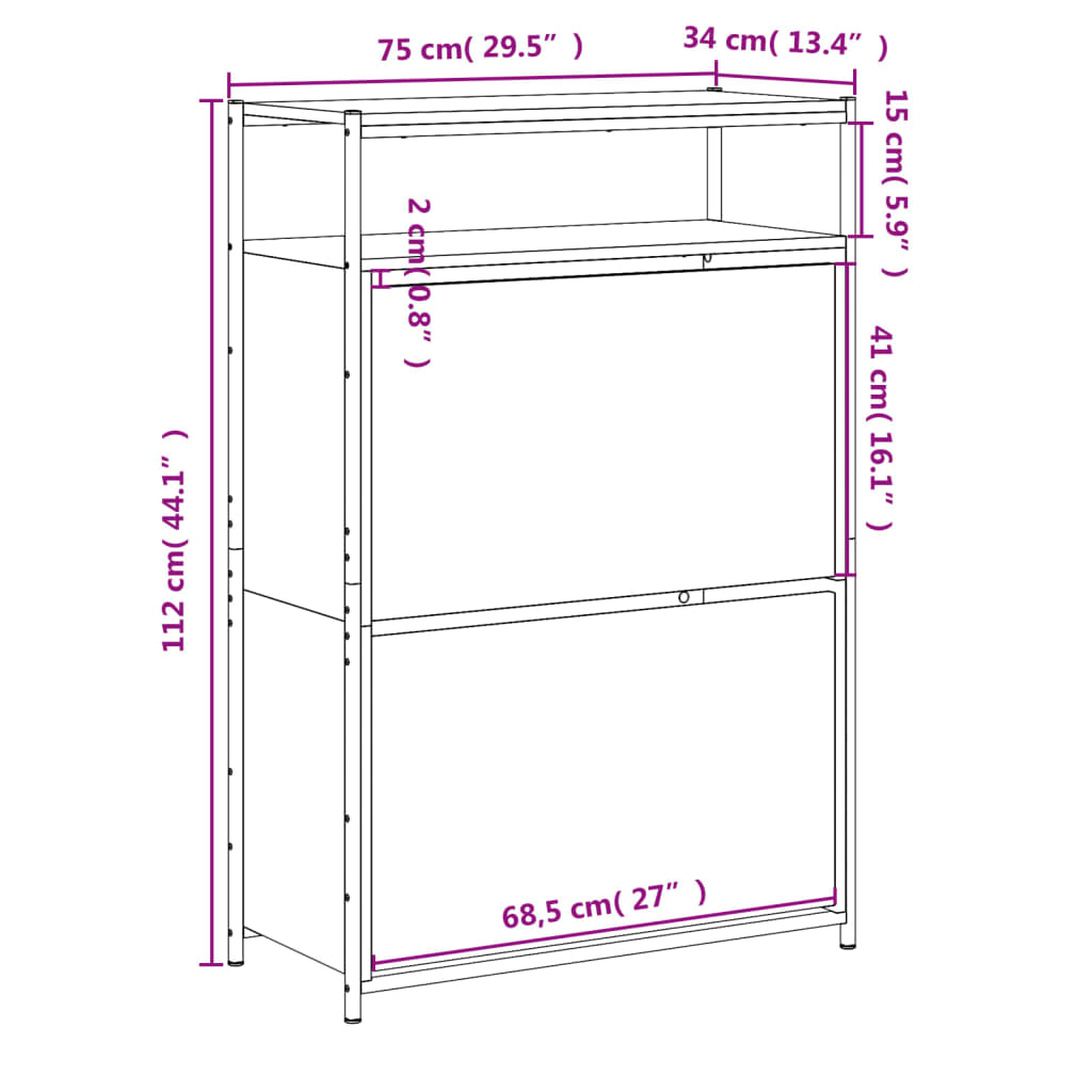 Schuhschrank Sonoma-Eiche 75X34X112 Cm Holzwerkstoff Sonoma Eiche