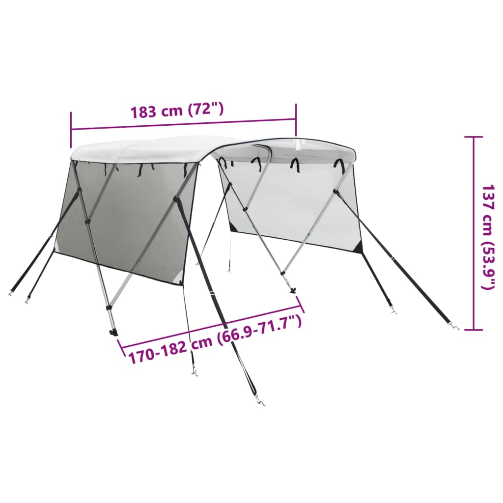 3-Bow Bimini-Top Mit Mesh-Seitenteilen Weiß Und Schwarz