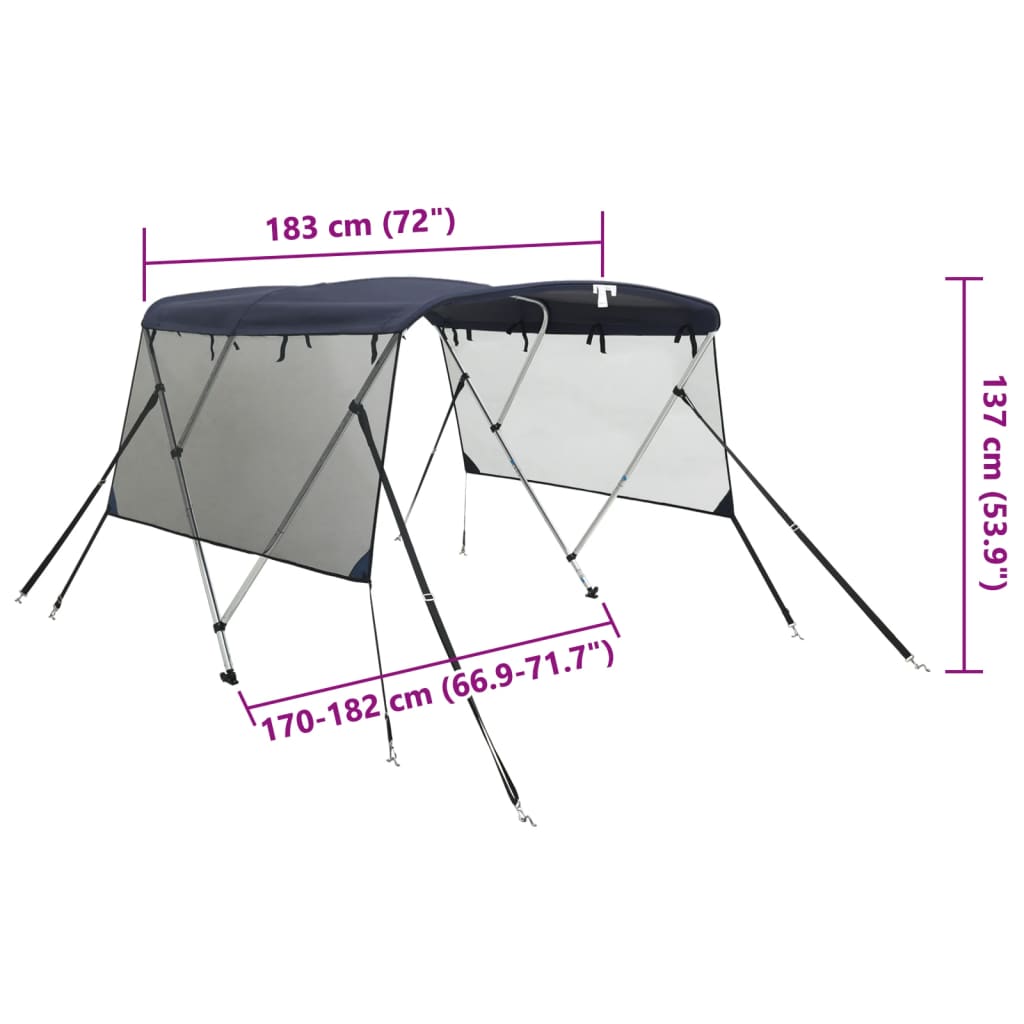 3-Bow Bimini-Top Mit Mesh-Seitenteilen Blau Und Schwarz