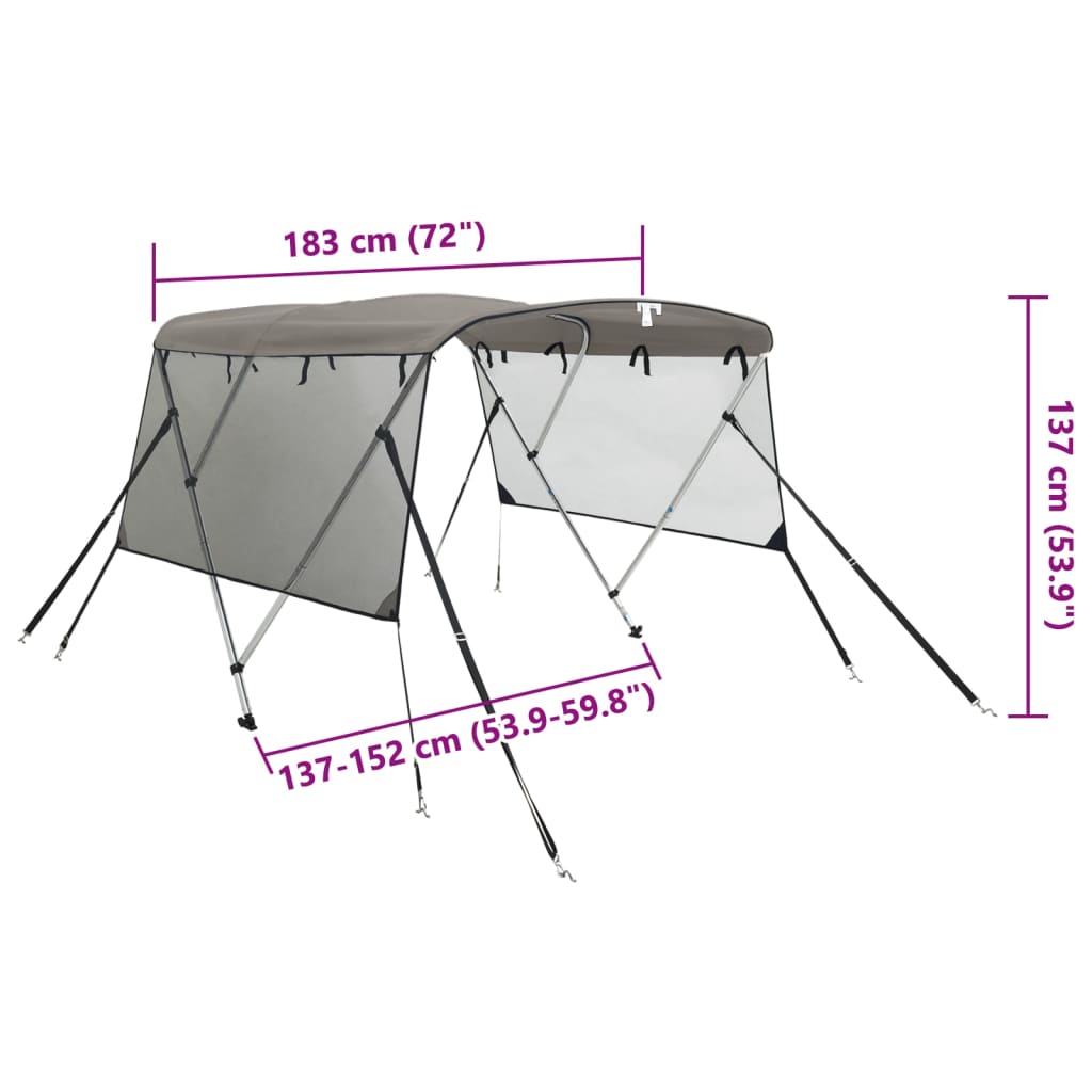 3-Bow Bimini-Top Mit Mesh-Seitenteilen Anthrazit Und Schwarz