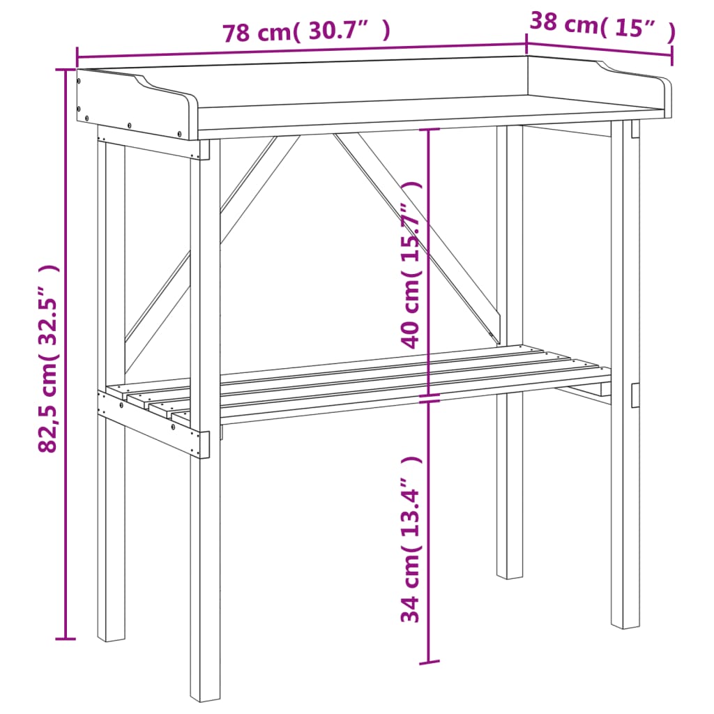 Pflanztisch Mit Ablage 78X38X82,5 Cm Massivholz Tanne
