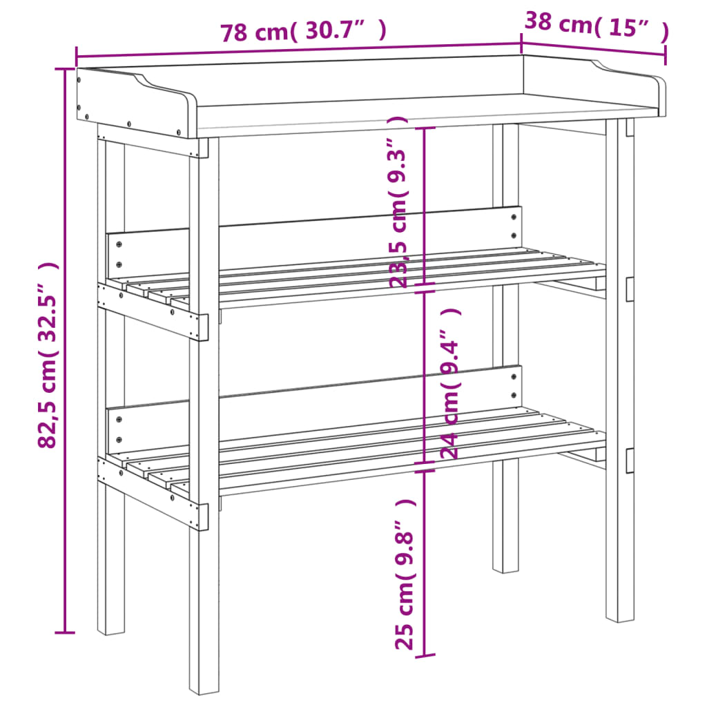 Pflanztisch Mit Ablagen 78X38X82,5 Cm Massivholz Tanne