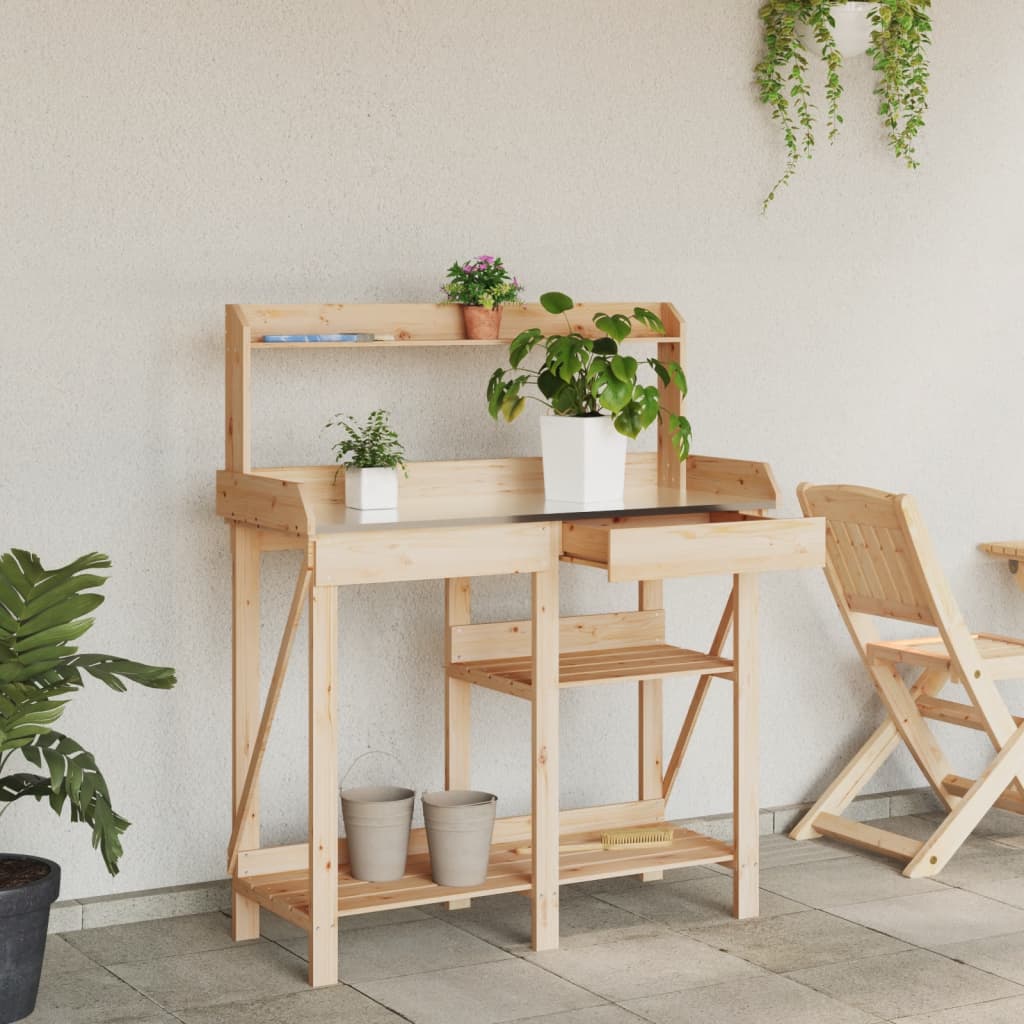 Pflanztisch Mit Ablagen Massivholz Tanne