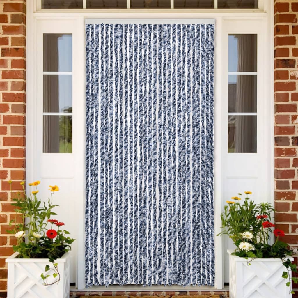 Insektenschutz-Vorhang Chenille Blau Und Weiß