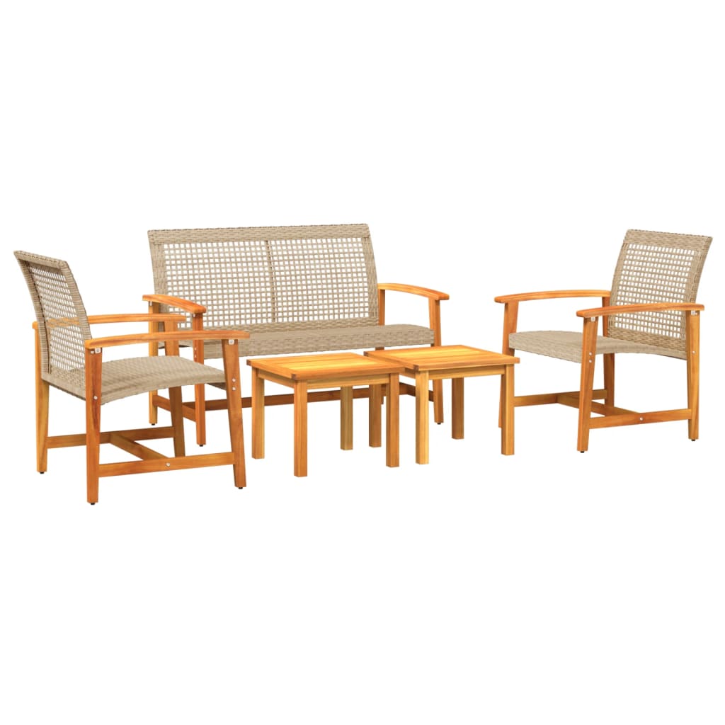 5-Tlg. Garten-Lounge-Set Poly Rattan Und Akazienholz