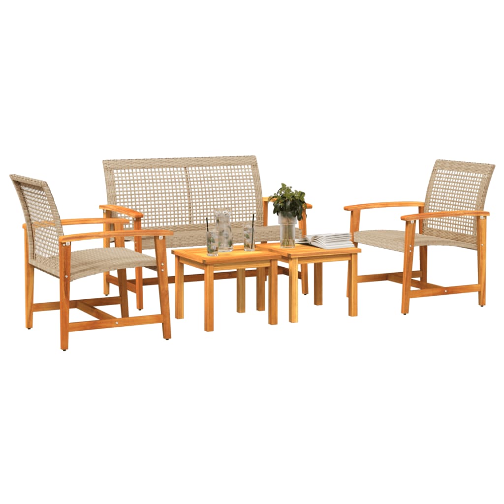 5-Tlg. Garten-Lounge-Set Poly Rattan Und Akazienholz