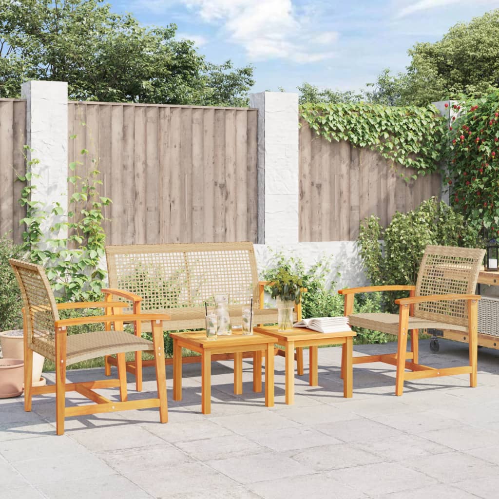 5-Tlg. Garten-Lounge-Set Poly Rattan Und Akazienholz