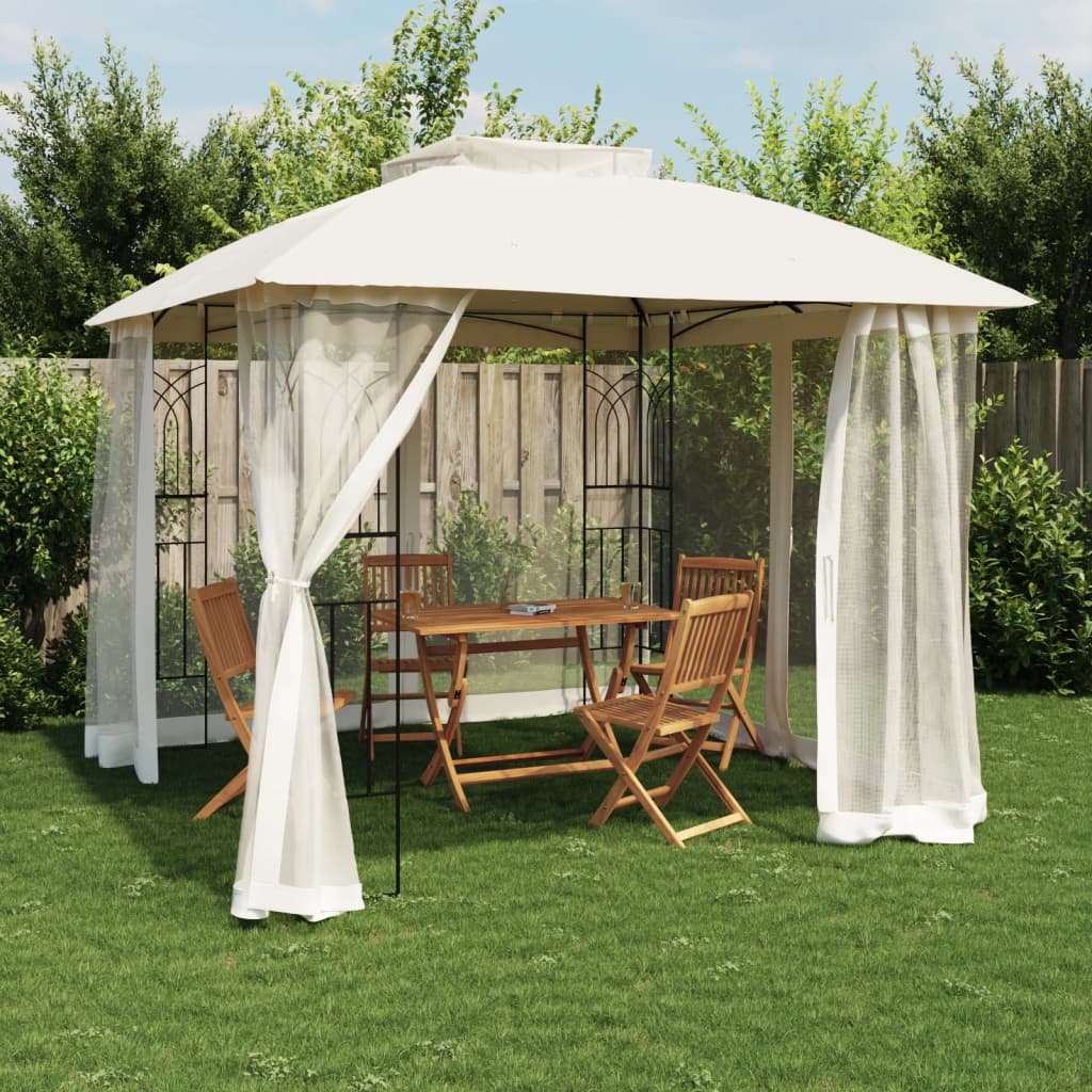 Pavillon Mit Doppeldach & Netzwänden 2,94X2,94M Stahl
