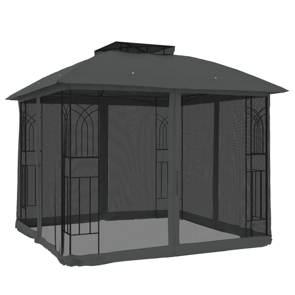 Pavillon Mit Doppeldach & Netzwänden 2,94X2,94M Stahl