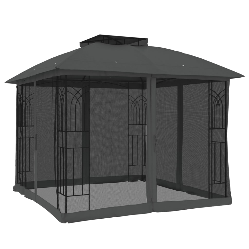 Pavillon Mit Doppeldach & Netzwänden 2,94X2,94M Stahl