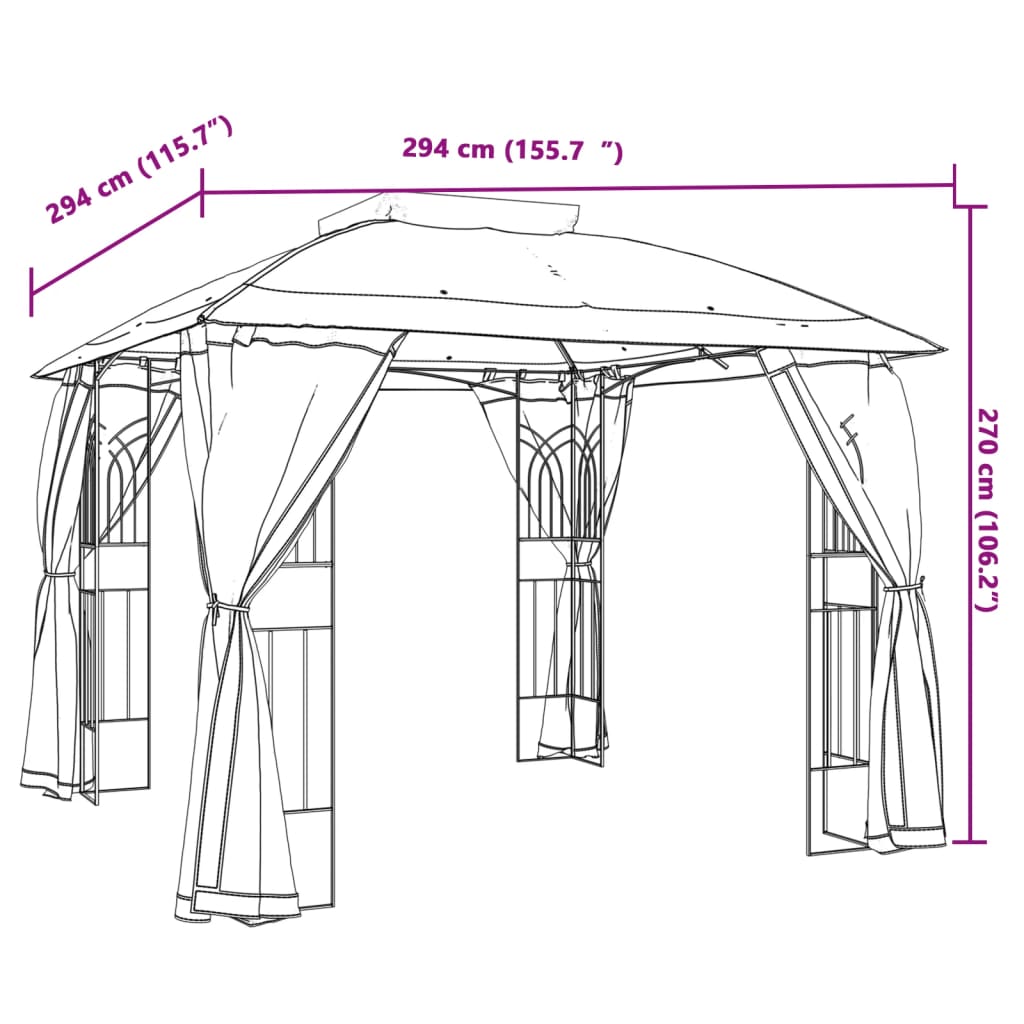 Pavillon Mit Doppeldach & Netzwänden 2,94X2,94M Stahl