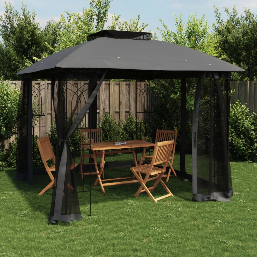 Pavillon Mit Doppeldach & Netzwänden 2,94X2,94M Stahl