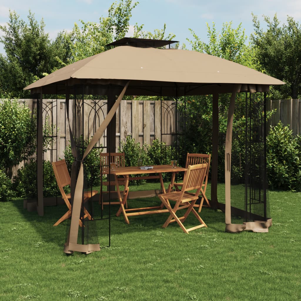 Pavillon Mit Doppeldach & Netzwänden 2,94X2,94M Stahl