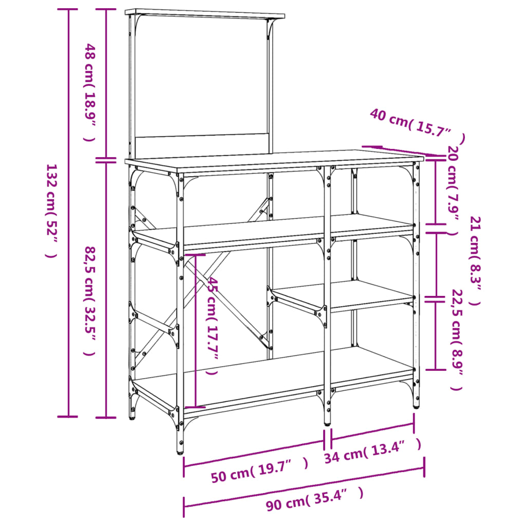 Bäckerregal 90X40X132 Cm Holzwerkstoff Und Metall