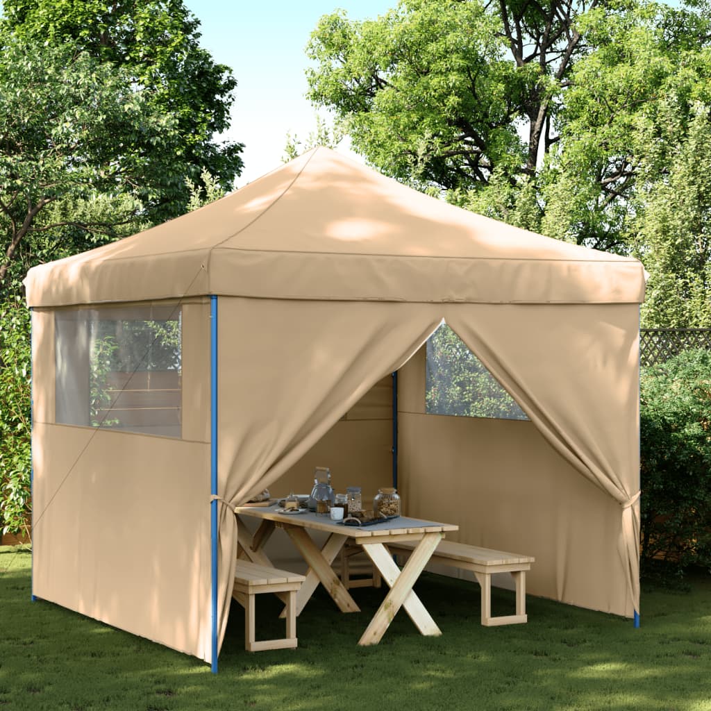 Partyzelt Faltbar Pop-Up Mit 4 Seitenteilen Beige