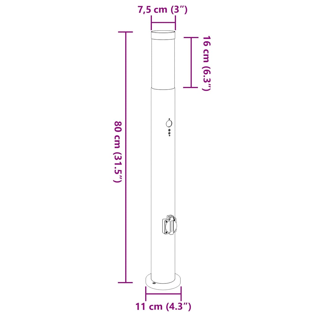 Pollerleuchten Mit Sensor&Steckdose 3Er 80 Cm Edelstahl Ip44