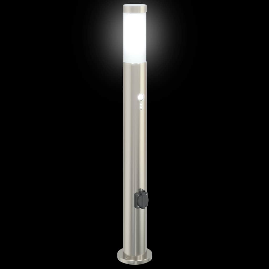 Pollerleuchten Mit Sensor&Steckdose 3Er 80 Cm Edelstahl Ip44