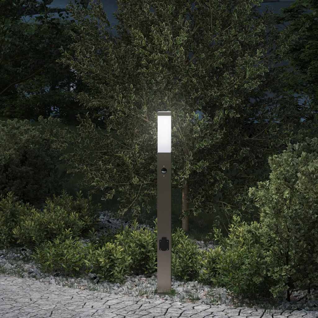 Pollerleuchte Mit Sensor&Steckdose 80 Cm Edelstahl Ip44