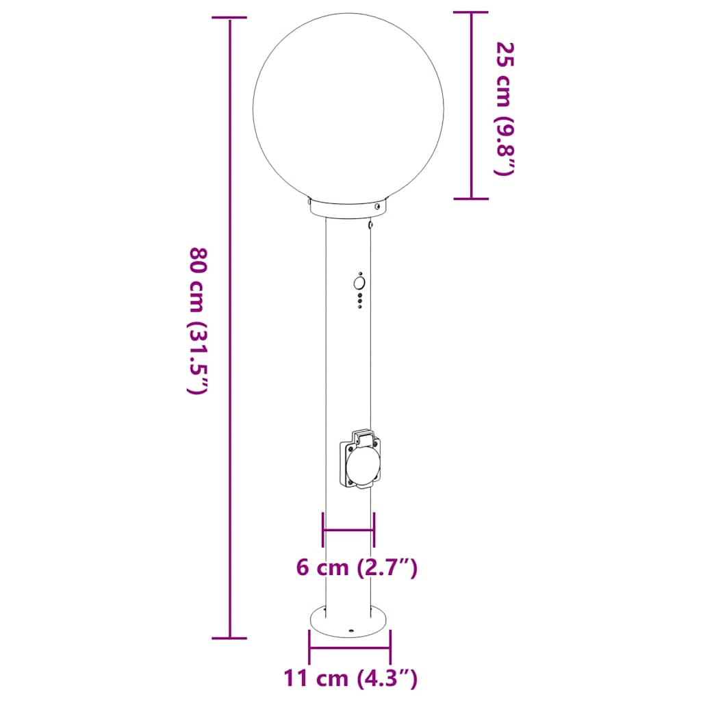 Pollerleuchte Mit Sensor Und Steckdose 80 Cm Schwarz Ip44