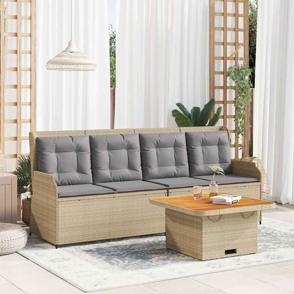 3-Tlg. Garten-Lounge-Set Mit Kissen Beige Poly Rattan