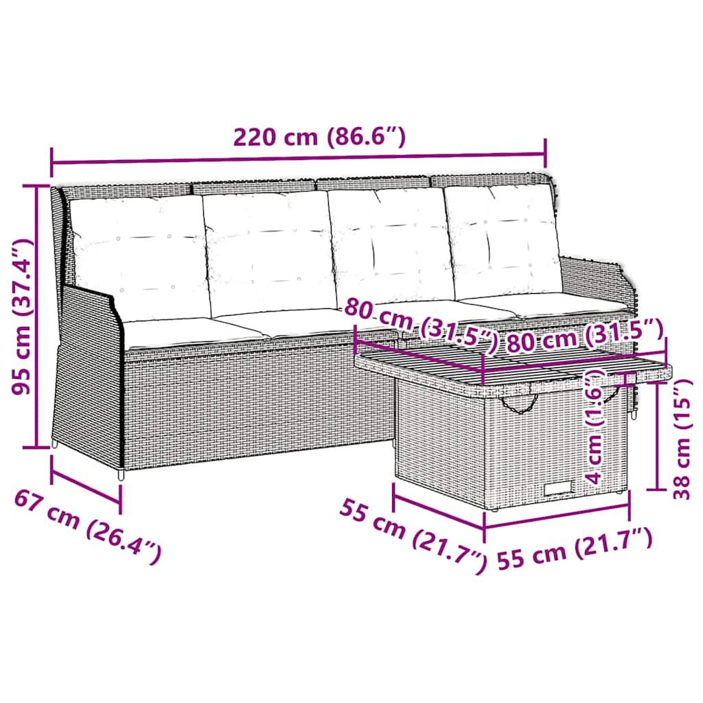 3-Tlg. Garten-Lounge-Set Mit Kissen Beige Poly Rattan