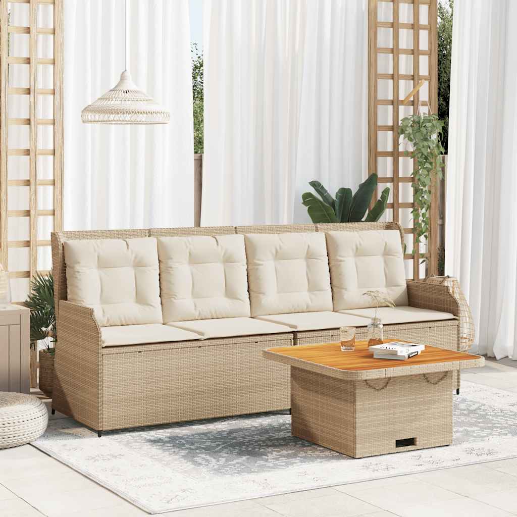 3-Tlg. Garten-Lounge-Set Mit Kissen Beige Poly Rattan