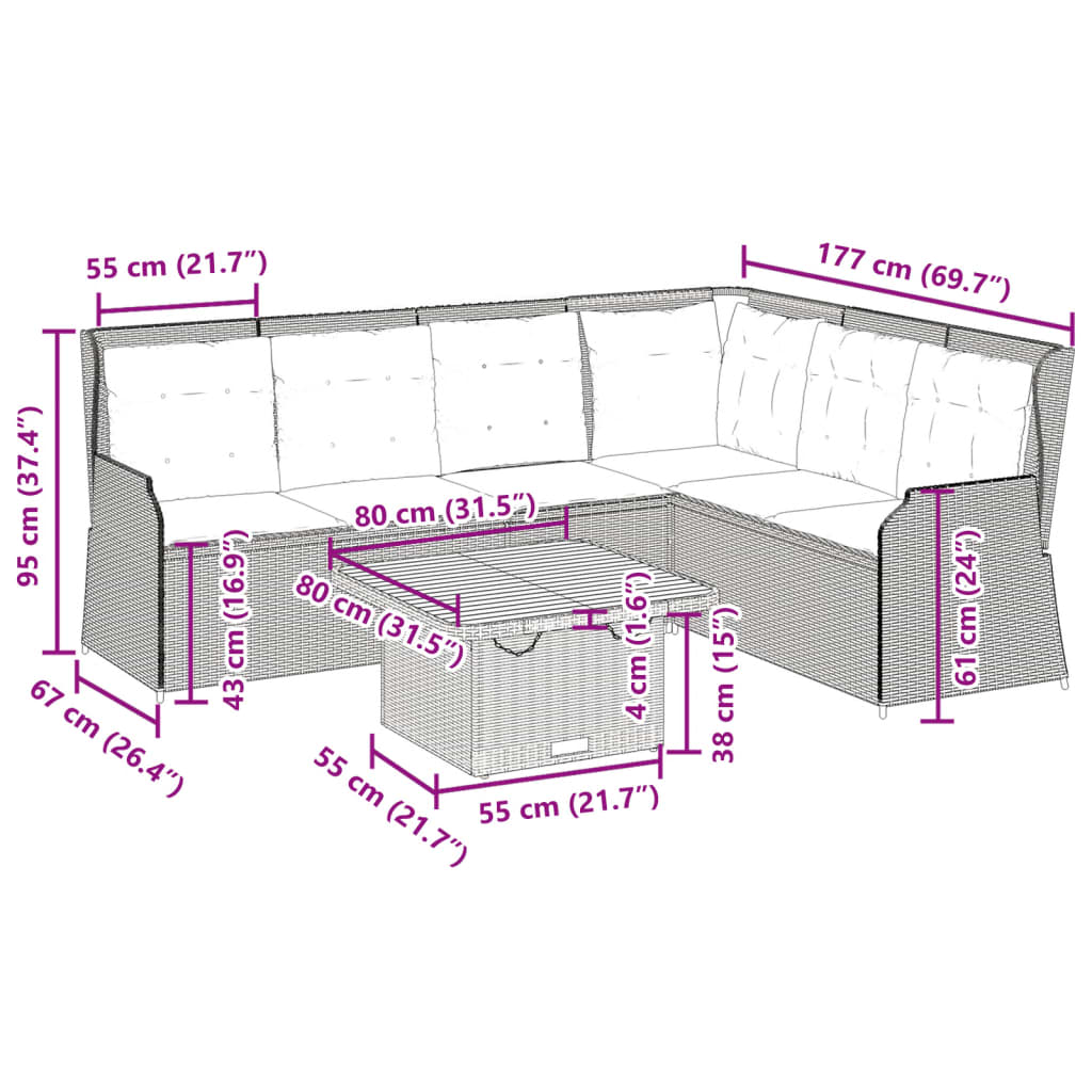 5-Tlg. Garten-Lounge-Set Mit Kissen Poly Rattan