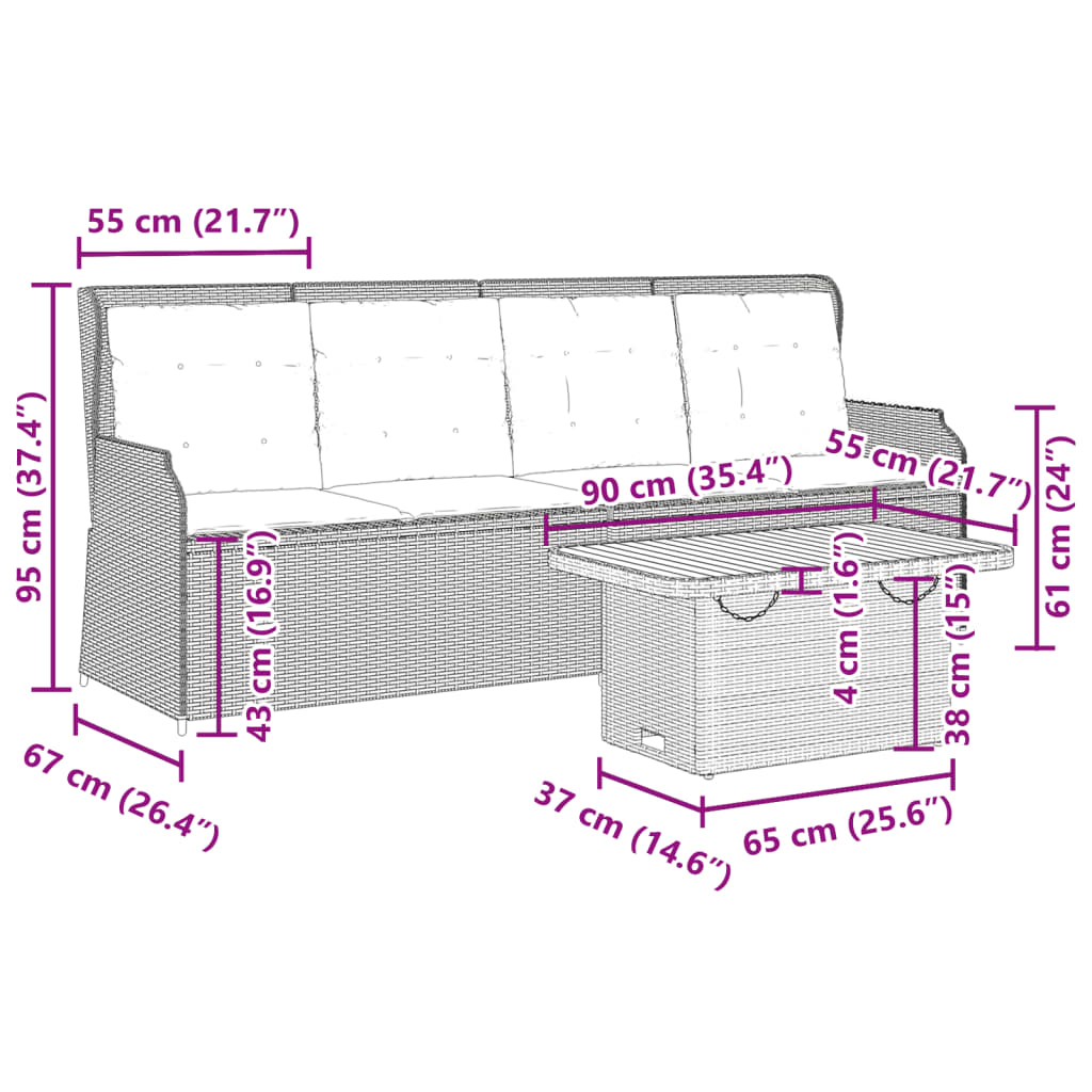 3-Tlg. Garten-Lounge-Set Mit Kissen Poly Rattan