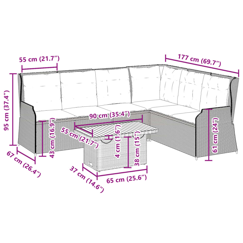 5-Tlg. Garten-Lounge-Set Mit Kissen Beige Poly Rattan