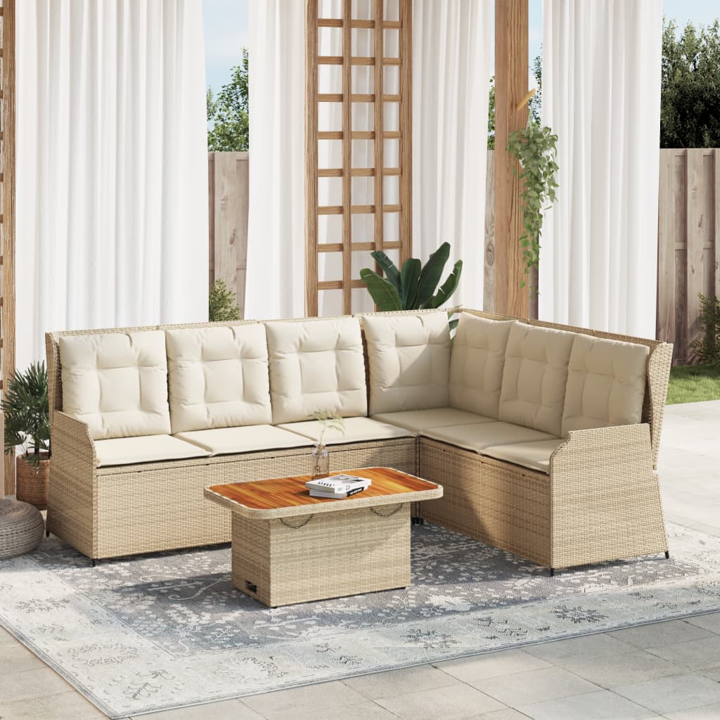 5-Tlg. Garten-Lounge-Set Mit Kissen Beige Poly Rattan