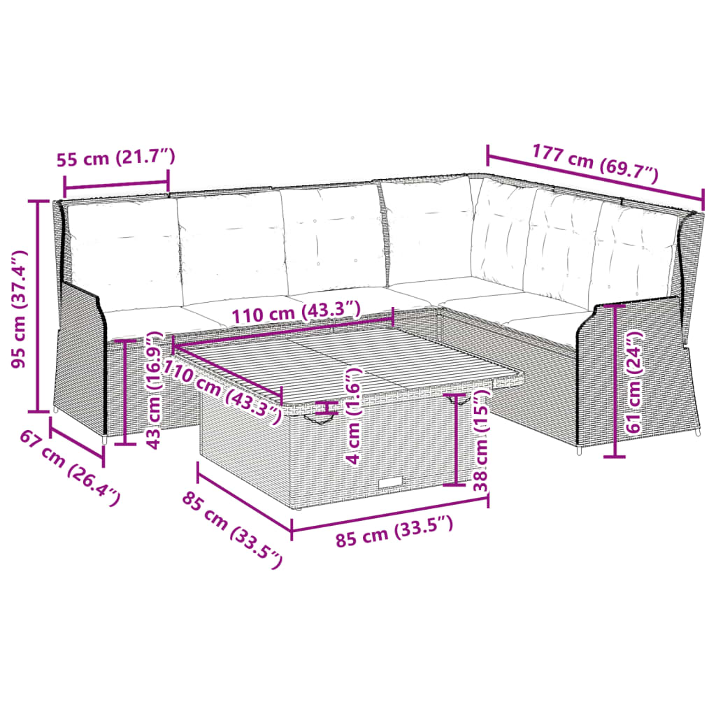 5-Tlg. Garten-Lounge-Set Mit Kissen Beige Poly Rattan