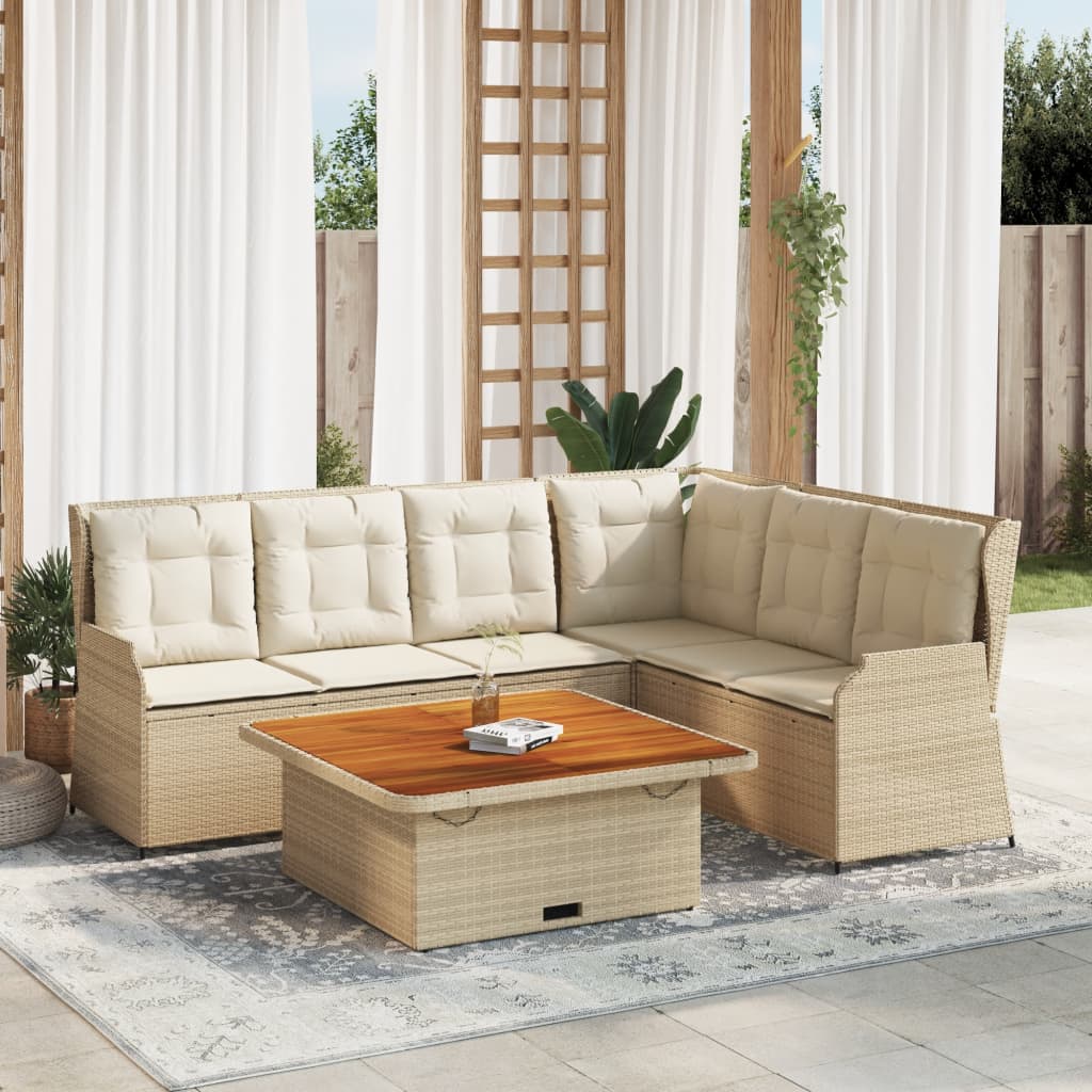 5-Tlg. Garten-Lounge-Set Mit Kissen Beige Poly Rattan