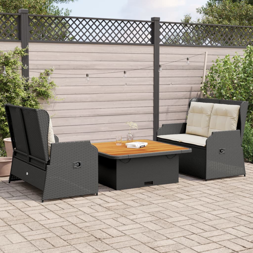 3-Tlg. Garten-Lounge-Set Mit Kissen Beige Poly Rattan