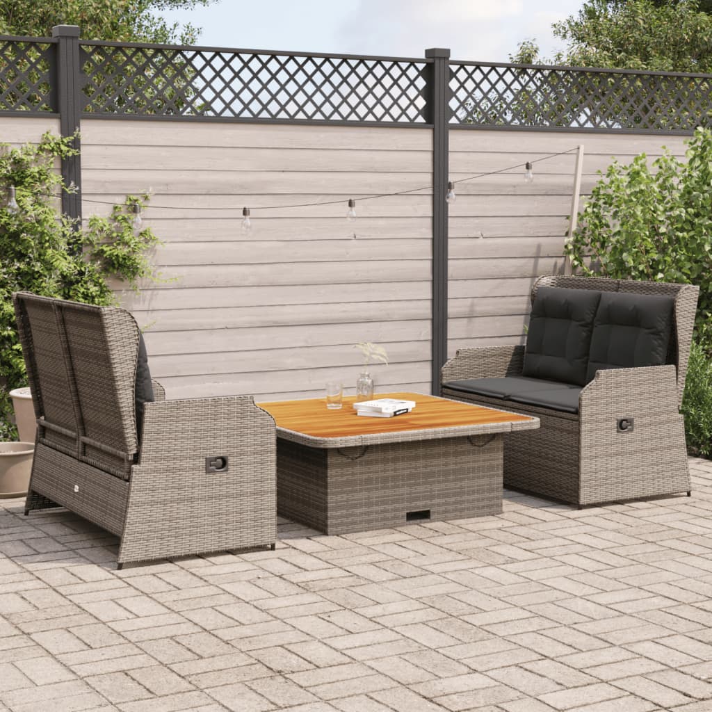 3-Tlg. Garten-Lounge-Set Mit Kissen Beige Poly Rattan