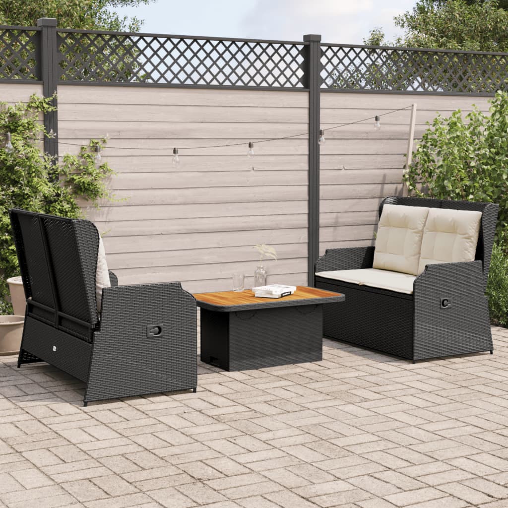 3-Tlg. Garten-Lounge-Set Mit Kissen Beige Poly Rattan