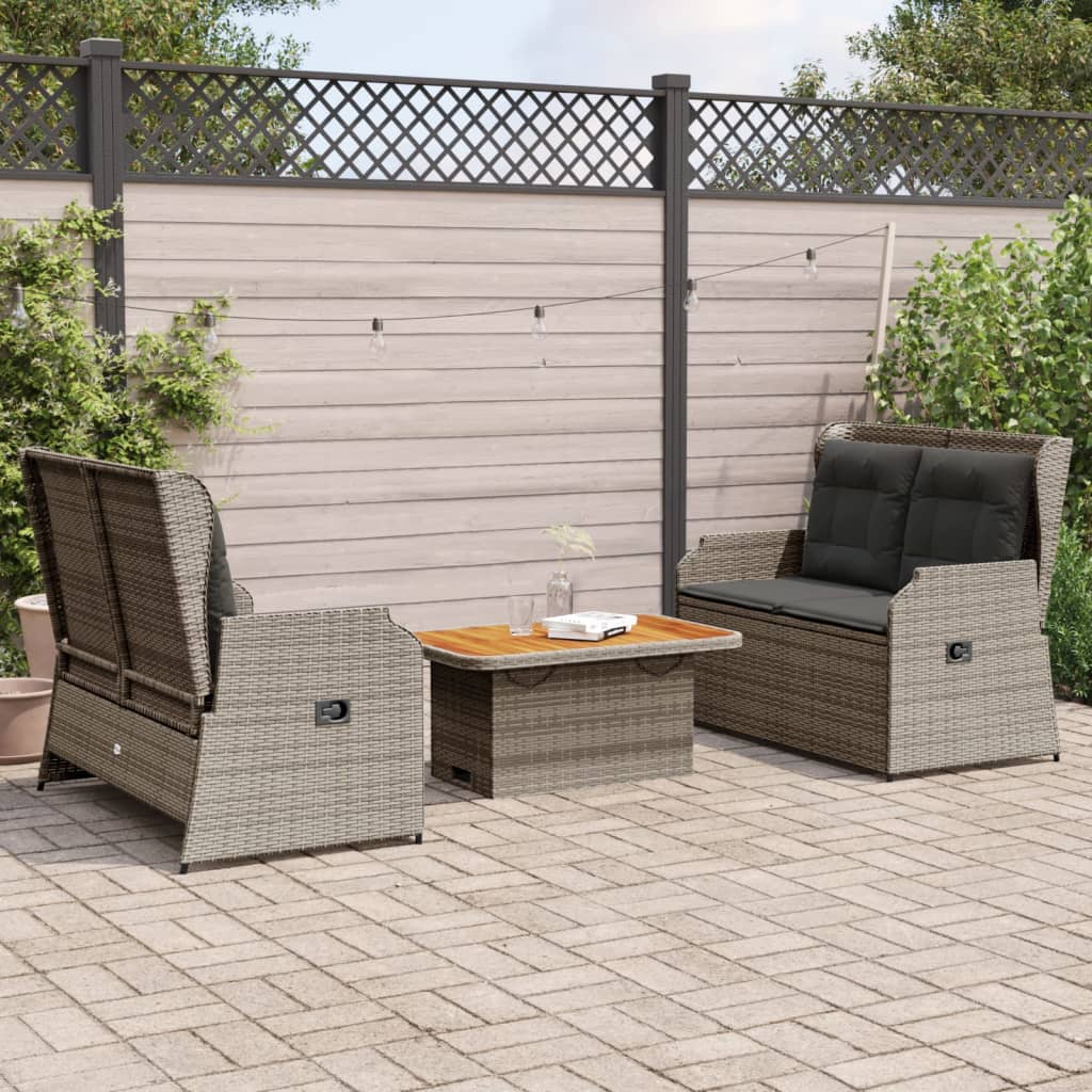 3-Tlg. Garten-Lounge-Set Mit Kissen Beige Poly Rattan