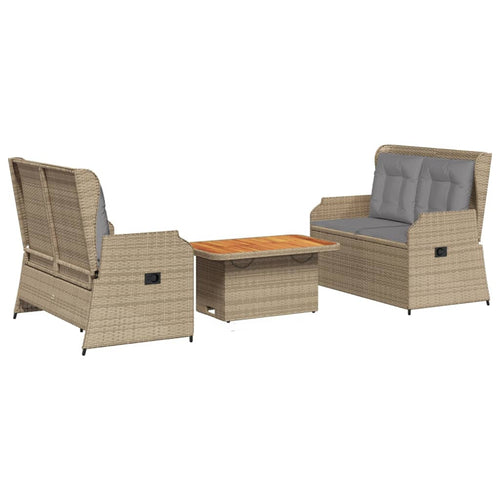 3-Tlg. Garten-Lounge-Set Mit Kissen Beige Poly Rattan