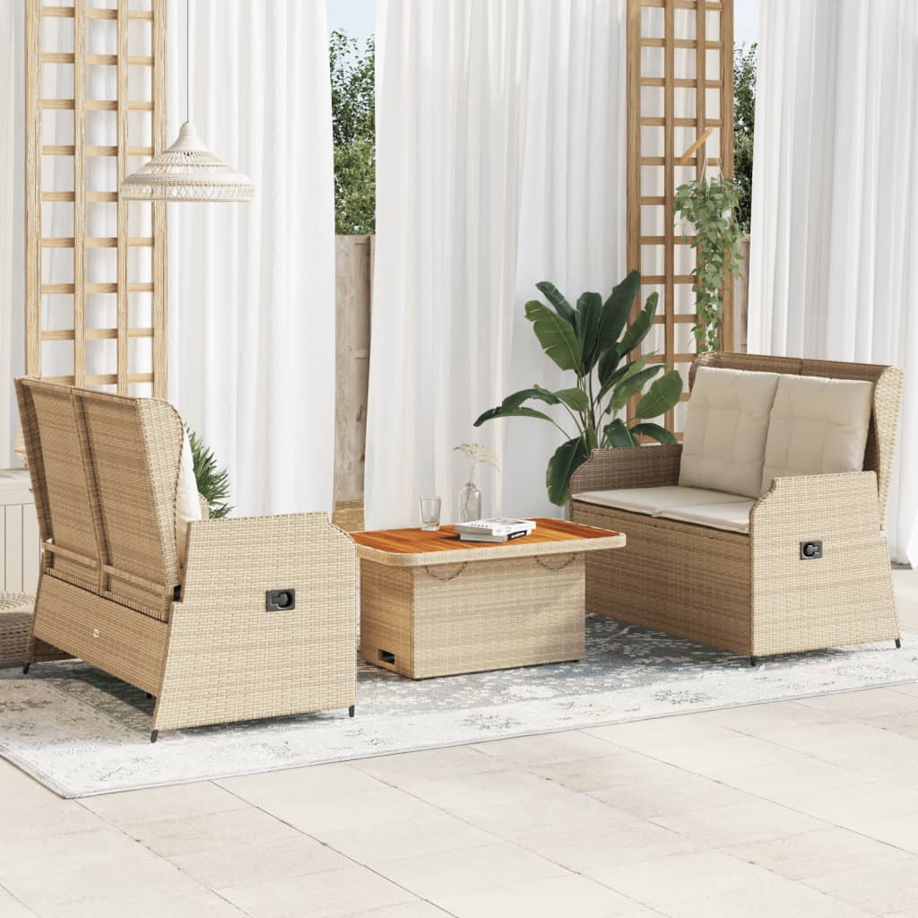 3-Tlg. Garten-Lounge-Set Mit Kissen Beige Poly Rattan