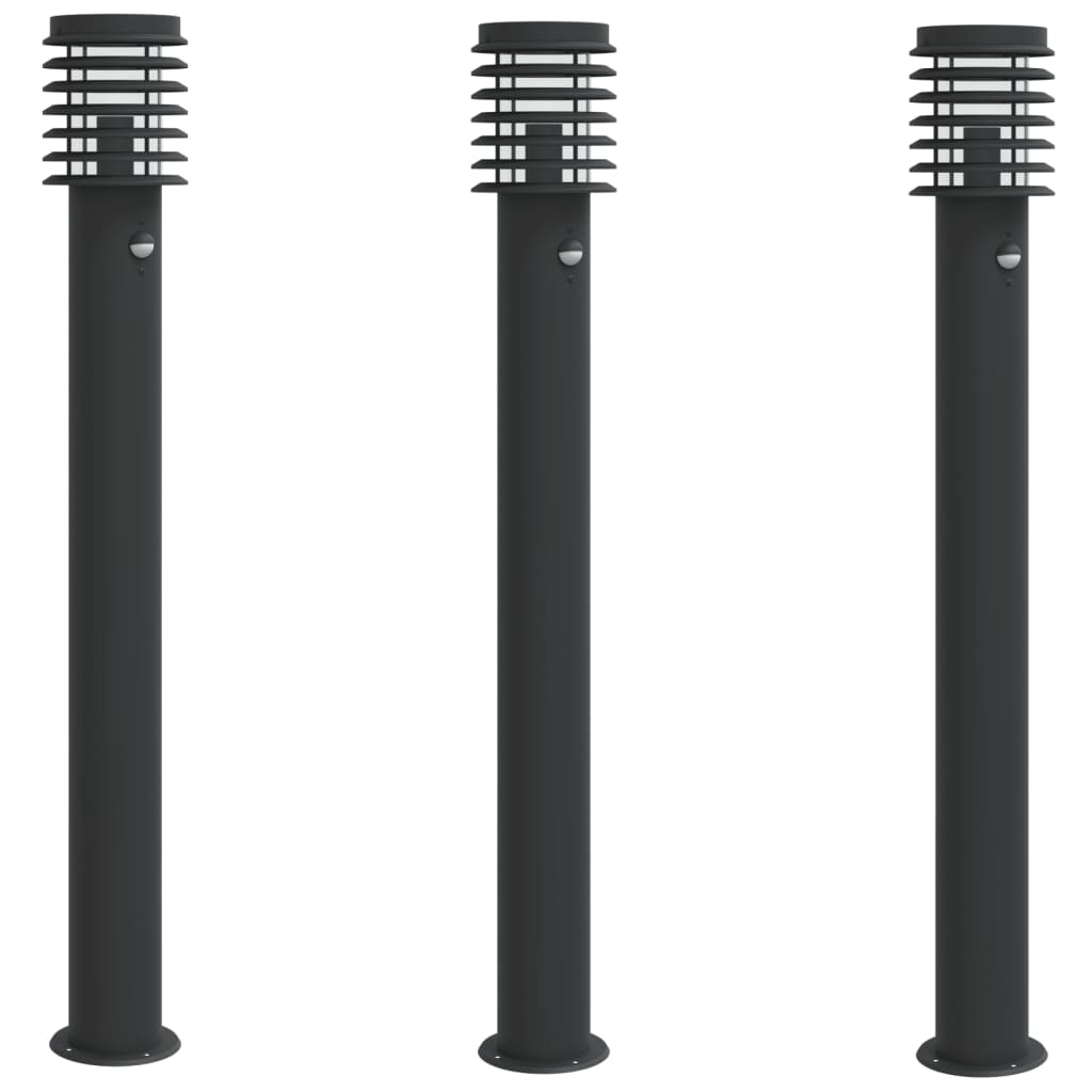 Wegeleuchten Mit Bewegungsmelder 3 Stk. 110Cm Edelstahl Schwarz