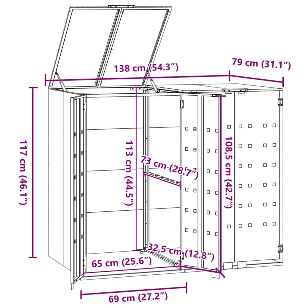 Mülltonnenbox Für 2 Tonnen 138X79X117 Cm Stahl Schwarz