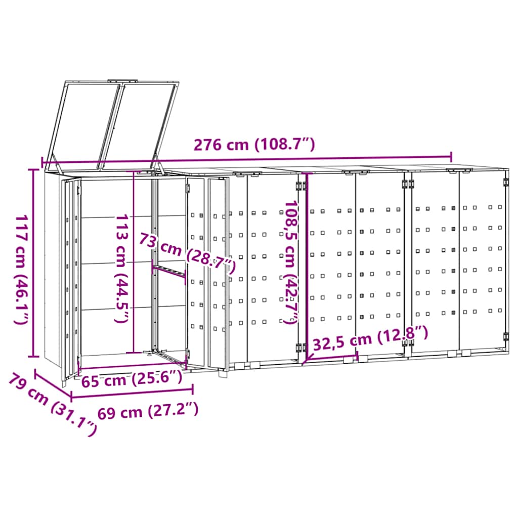 Mülltonnenbox Für 4 Tonnen 276X79X117 Cm Stahl Grau