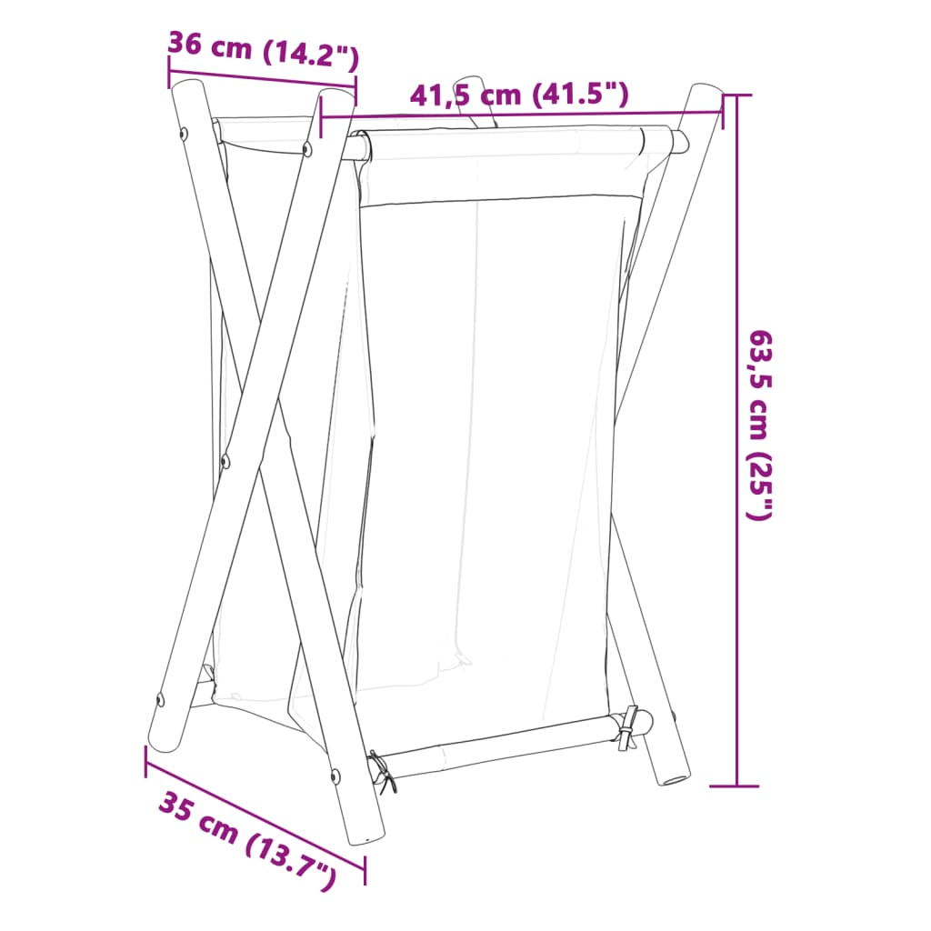 Wäschekorb Cremeweiß 41,5X36X63,5 Cm Bambus