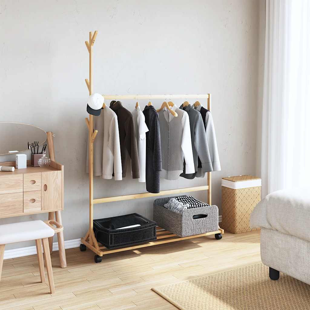 Kleiderständer Mit Haken Und Rollen 100X35X157 Cm Bambus