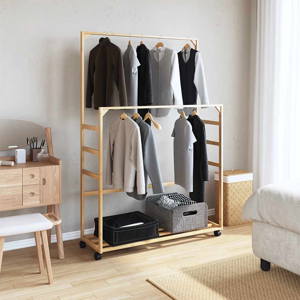 Kleiderständer Mit Ablagen Und Rollen 90X35X155 Cm Bambus