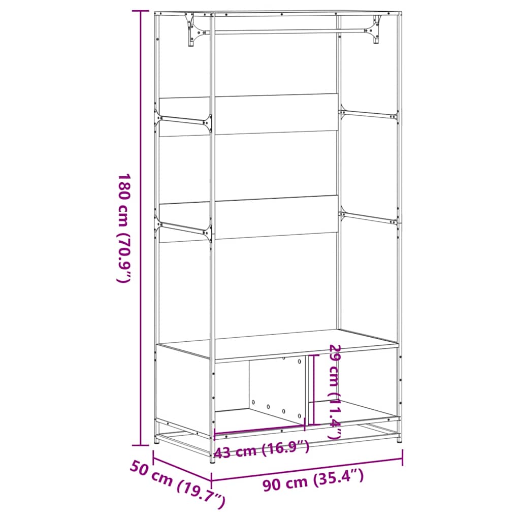 Kleiderständer Braun Eichen-Optik 90X50X180 Cm Holzwerkstoff