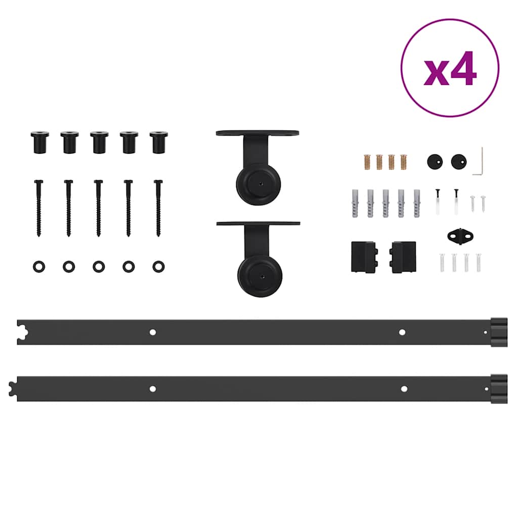 Schiebetürbeschlag-Set 305 Cm Stahl Schwarz