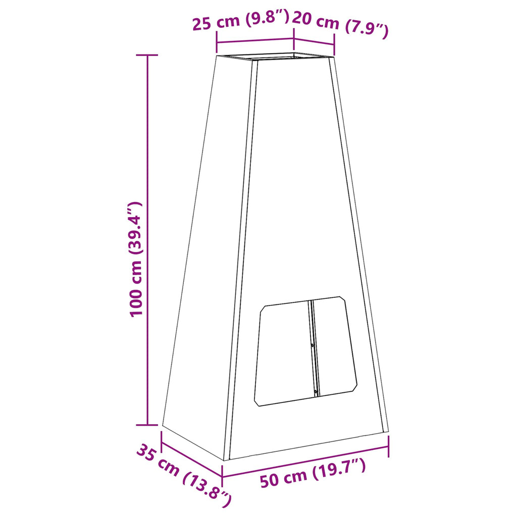 Feuerstelle Schwarz 50 X 35 X 100 Cm Stahl