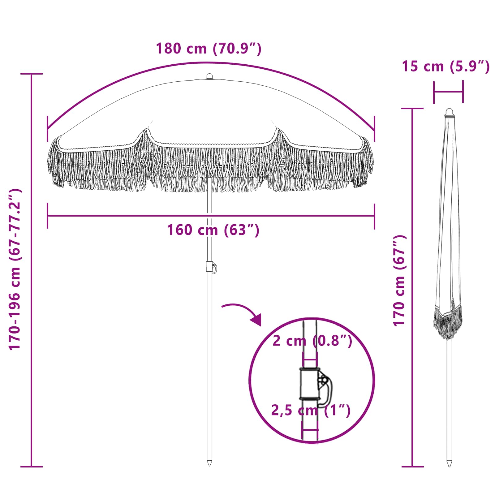 Strandparasol 160 X 160 X 196 Cm