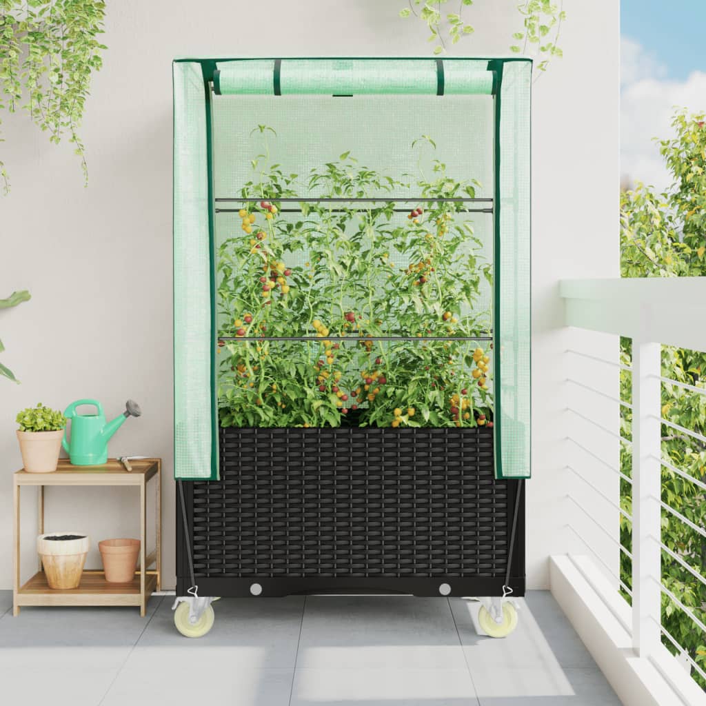 Hochbeet Mit Aufsatz Und Rollen Rattan-Optik 80X50X182 Cm