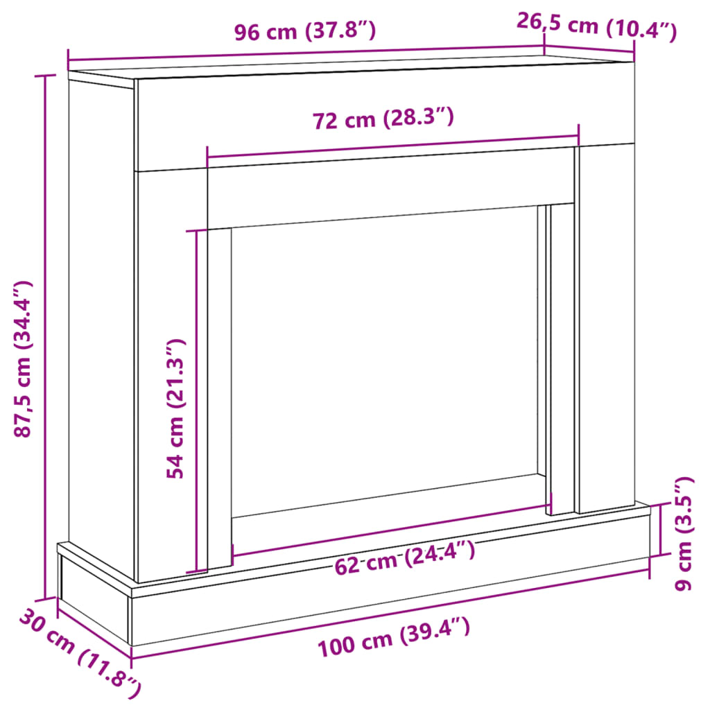 Kaminumrandung 100X30X87,5 Cm Holzwerkstoff